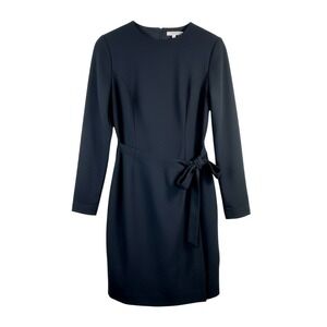 Banana Republic Black 100% Wool Long Sleeve Tie Waist Wrap Dress preppy sz 2